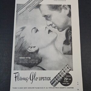 1949 Flame-Glo Longfella Lipstick Vintage Print Ad Barbara Payton Lloyd‎ Bridges